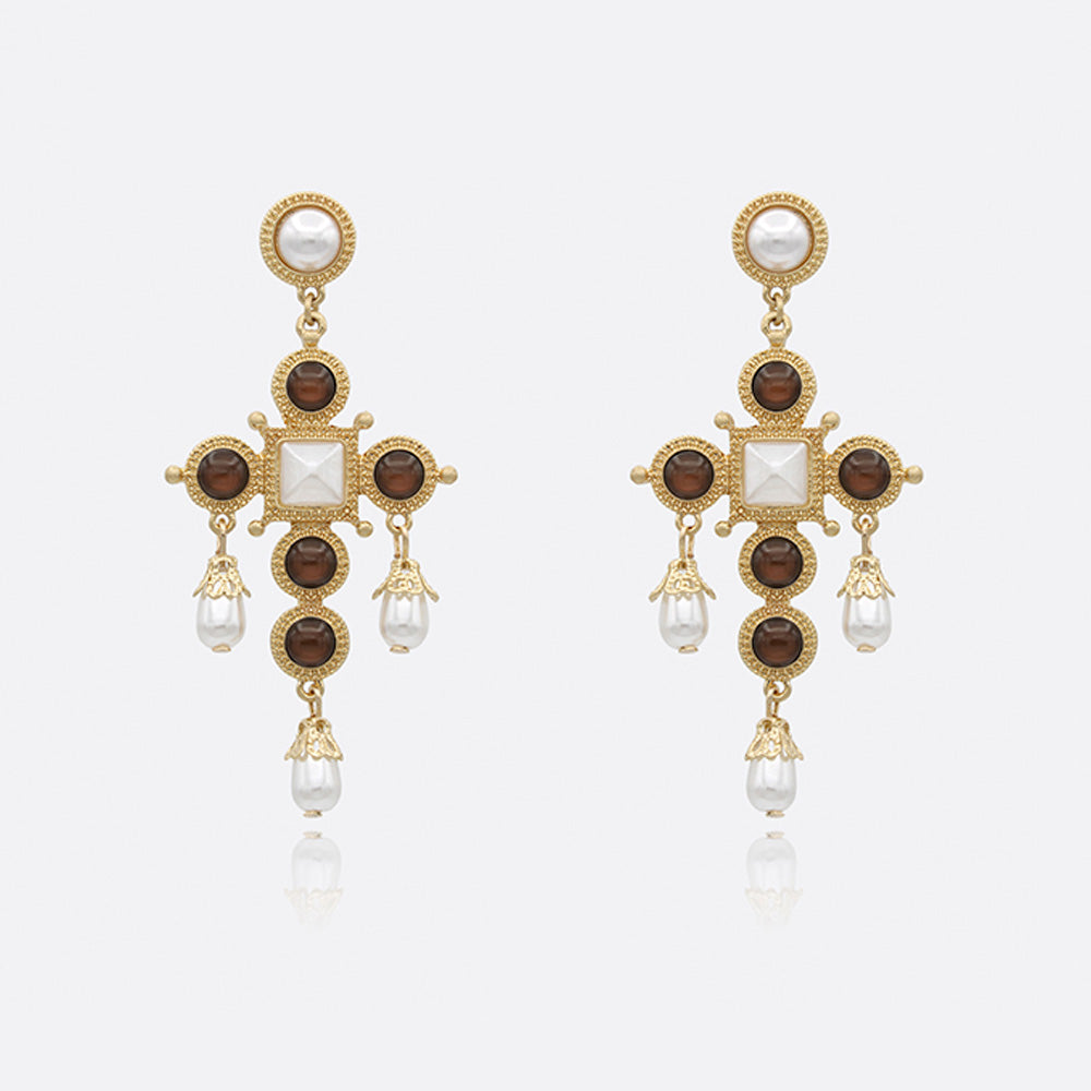 Vintage Acrylic Cat's eye Large Cross Drop Earrings