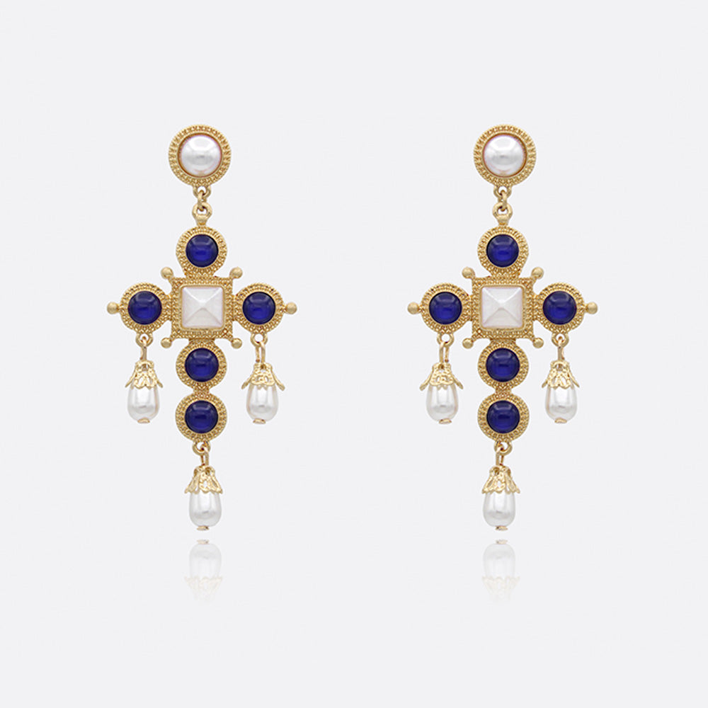 Vintage Acrylic Cat's eye Large Cross Drop Earrings