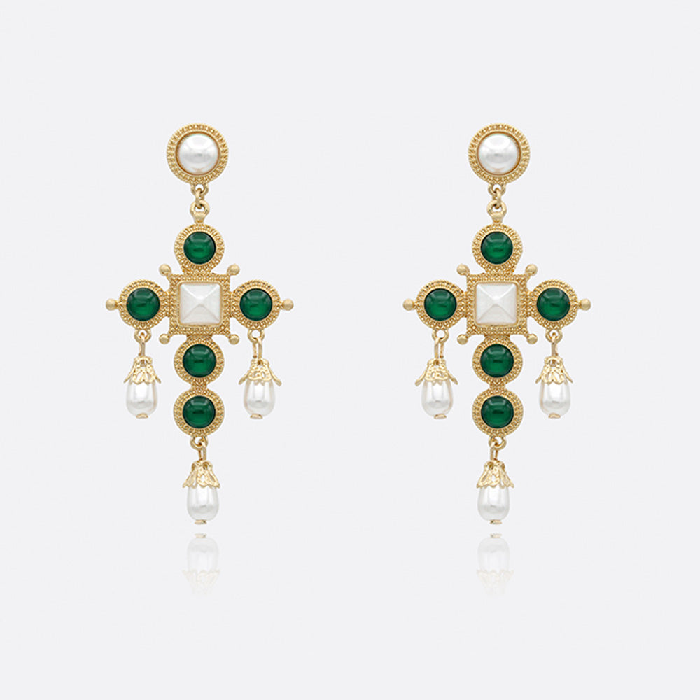 Vintage Acrylic Cat's eye Large Cross Drop Earrings