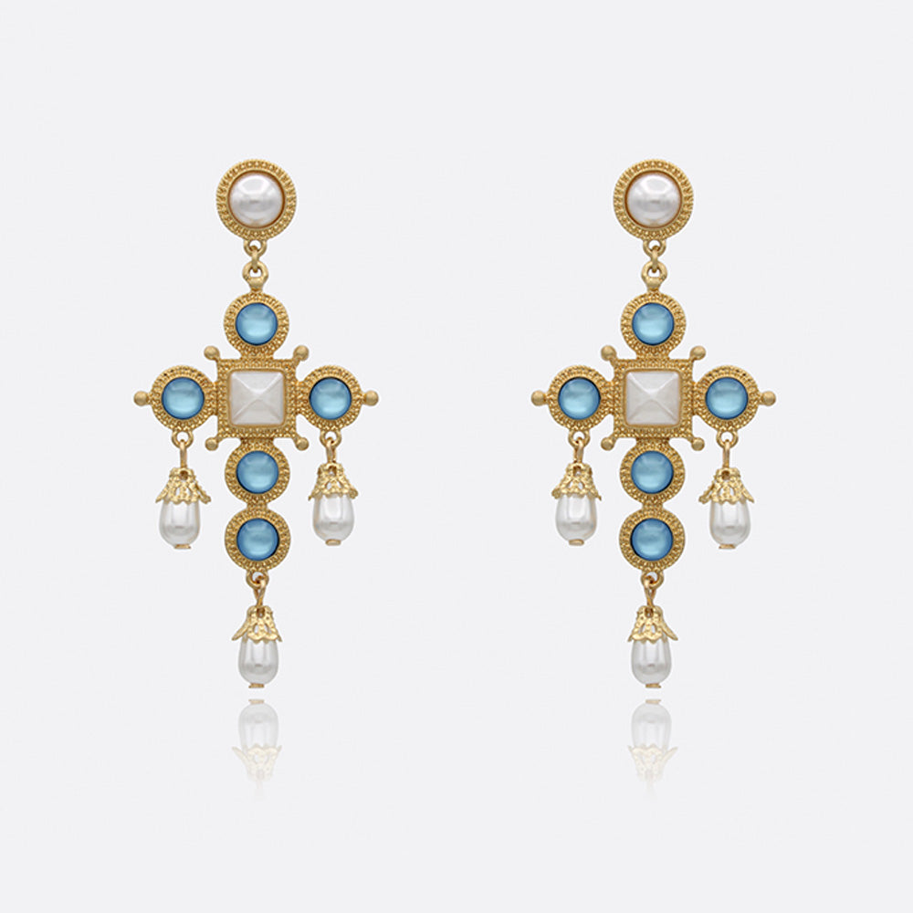 Vintage Acrylic Cat's eye Large Cross Drop Earrings