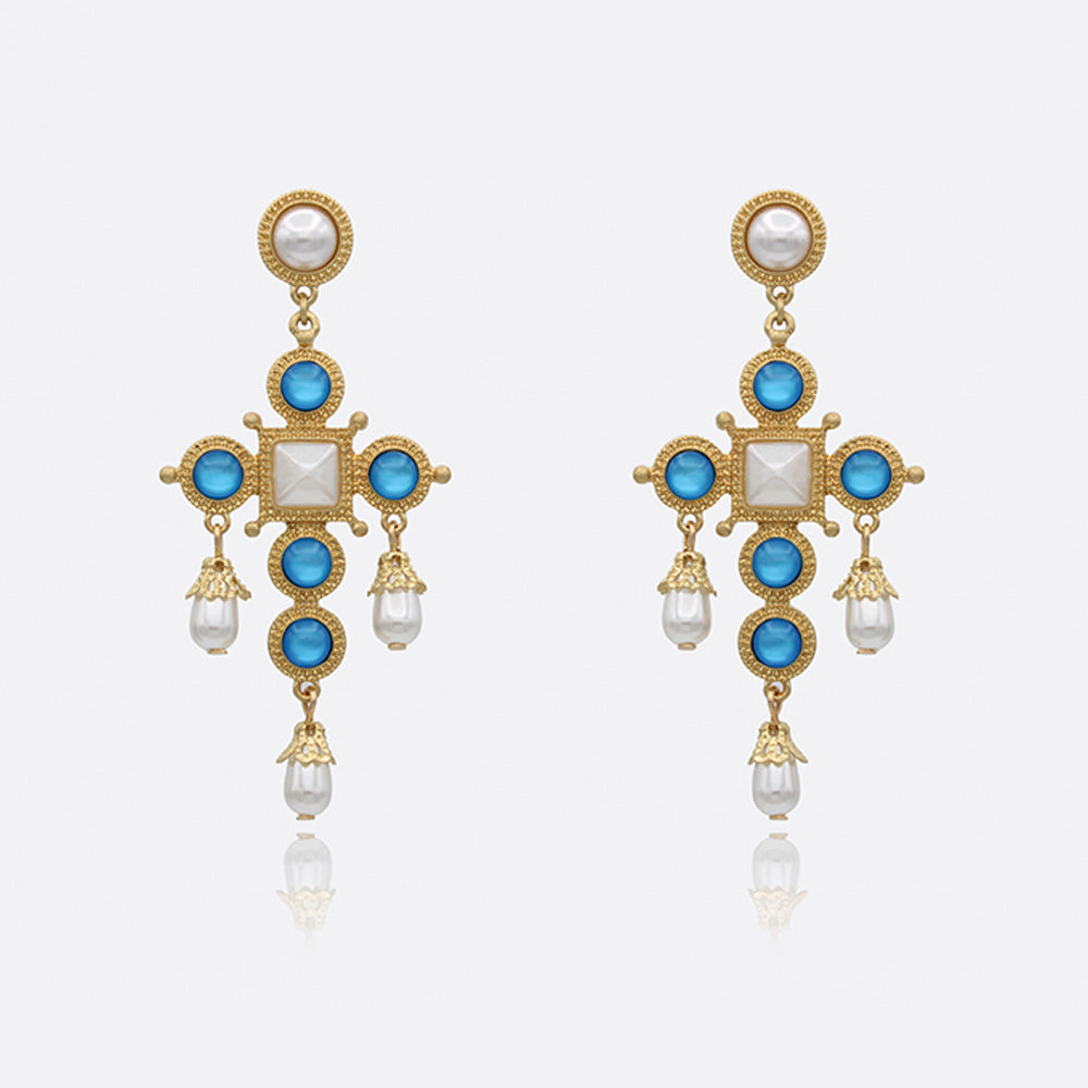 Vintage Acrylic Cat's eye Large Cross Drop Earrings