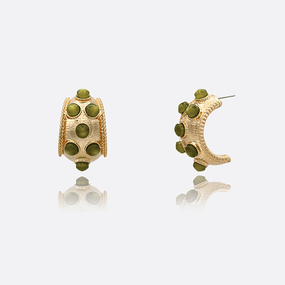 Vintage Acrylic Cat's eye Stud Half Hoop Earrings