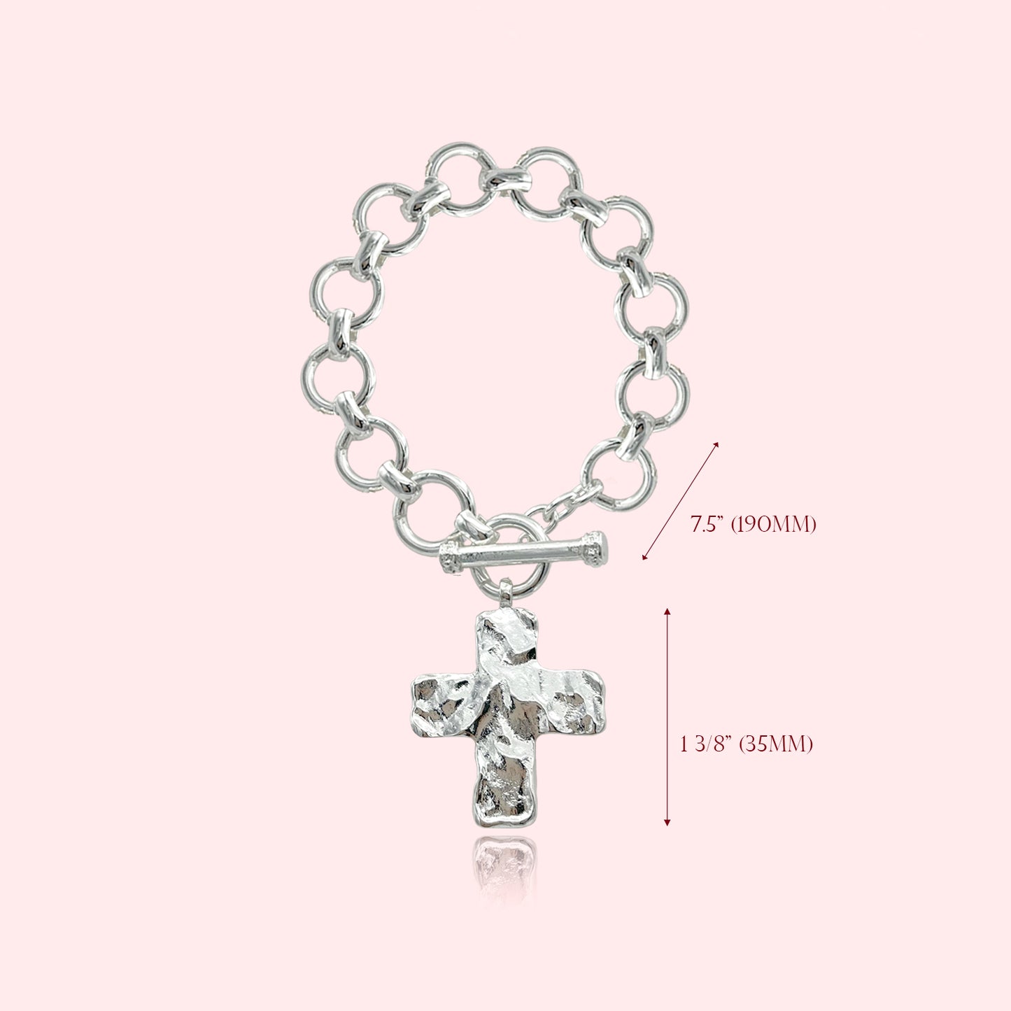 Hammered Bold Cross Toggle Bracelet, Cross Statement Pendant Toggle Bracelet, Handmade Toggle Hammered Texture Cross Charm Bracelet