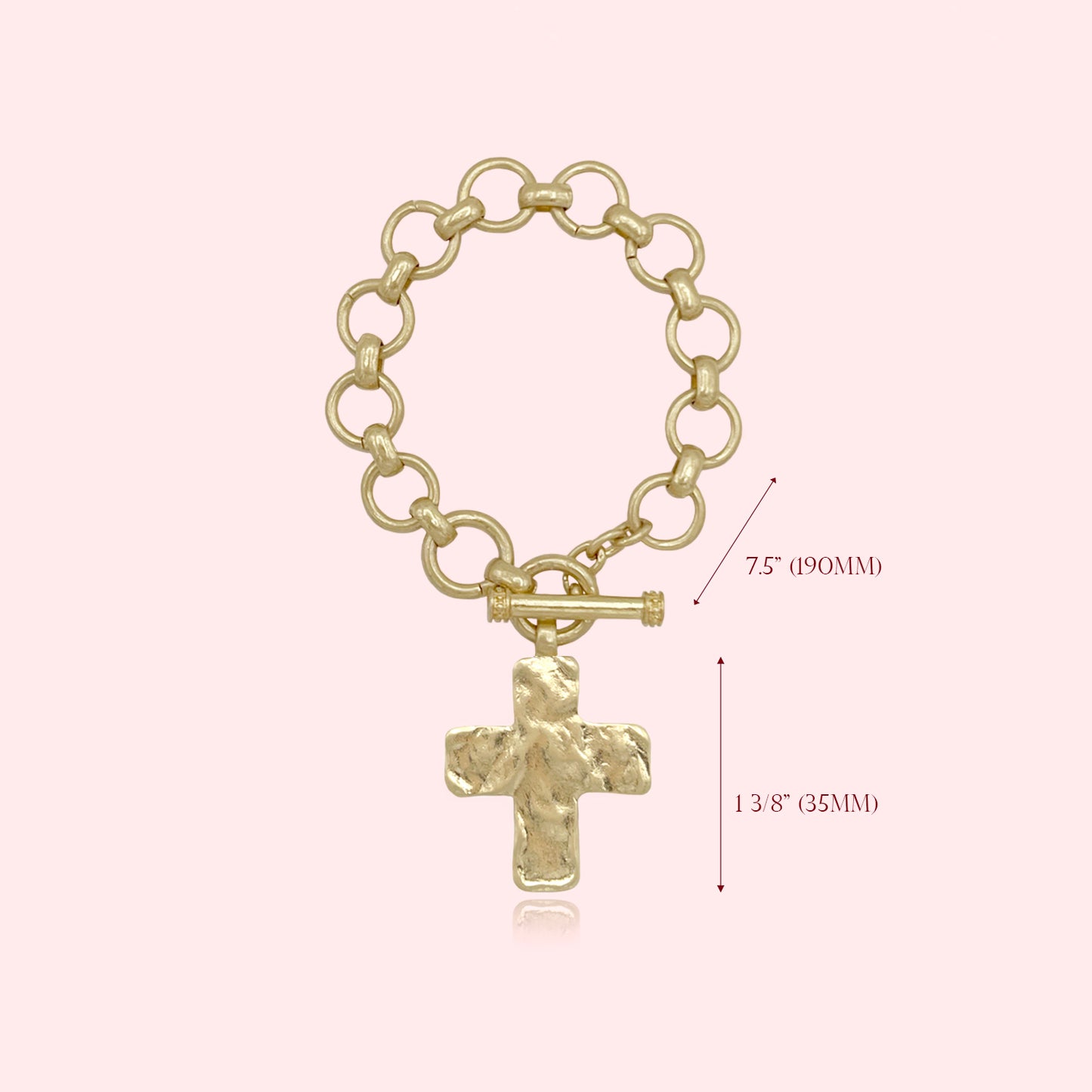 Hammered Bold Cross Toggle Bracelet, Cross Statement Pendant Toggle Bracelet, Handmade Toggle Hammered Texture Cross Charm Bracelet