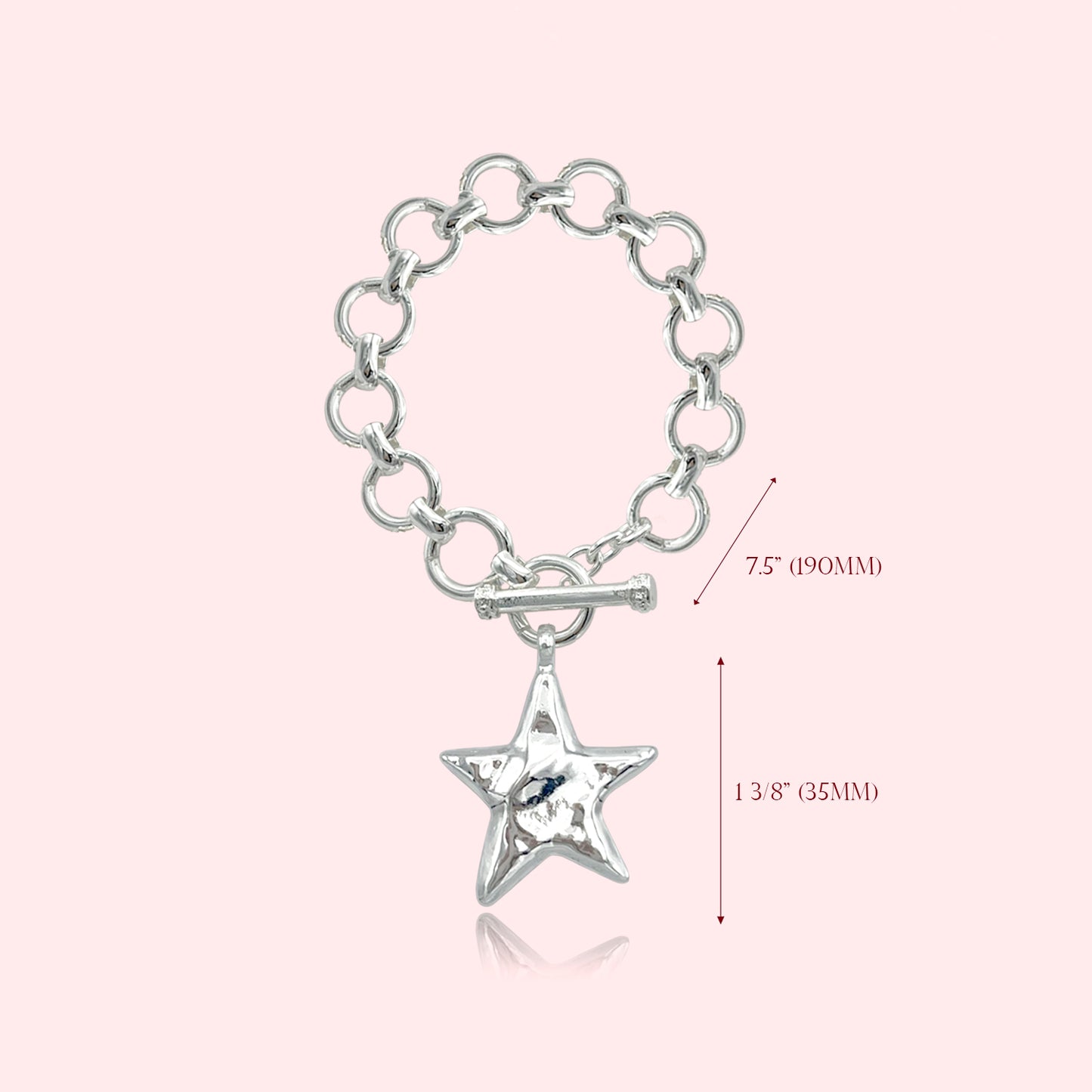 Hammered Bold Star Toggle Bracelet, Star Statement Pendant Toggle Bracelet, Handmade Toggle Hammered Texture Star Charm Bracelet