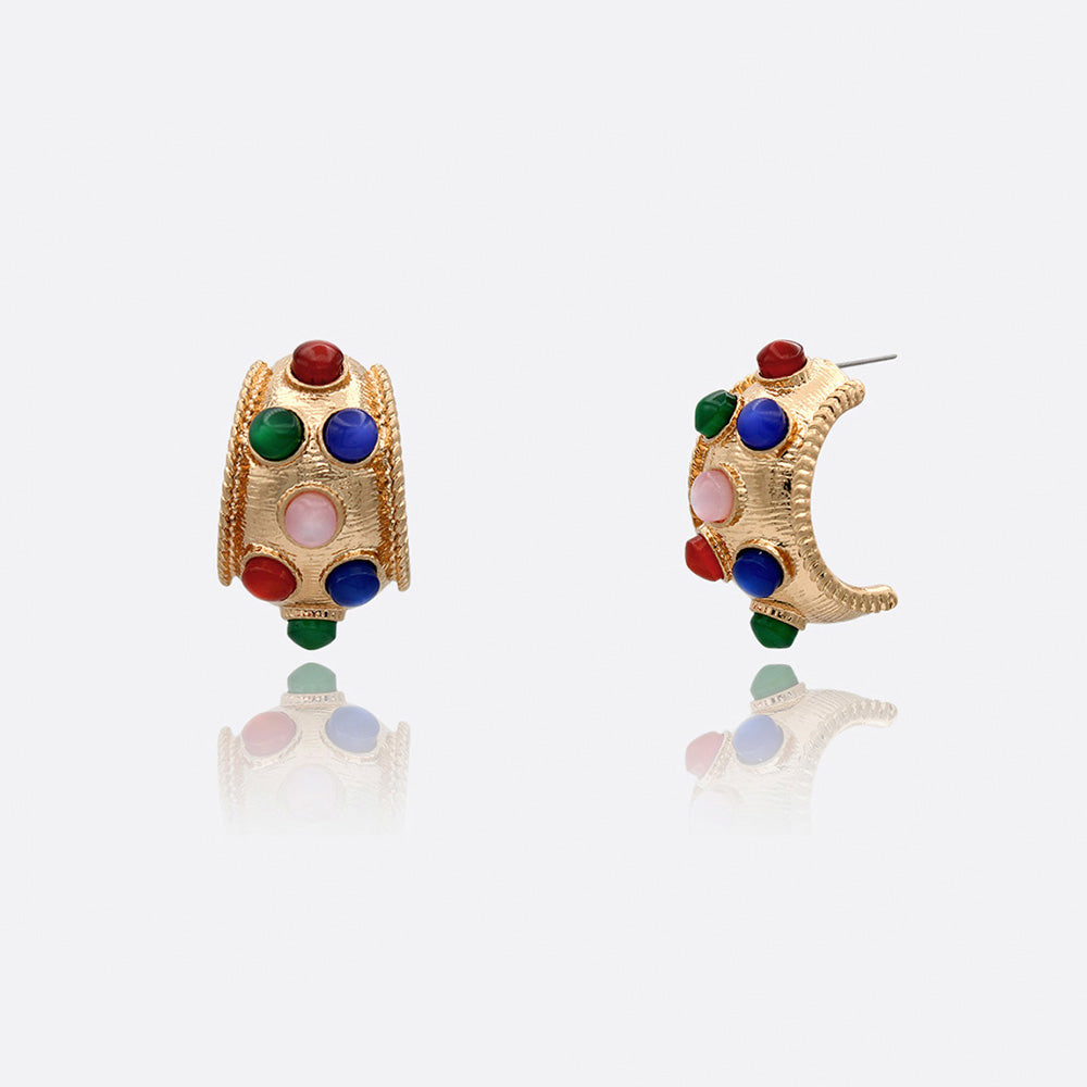Vintage Acrylic Cat's eye Stud Half Hoop Earrings