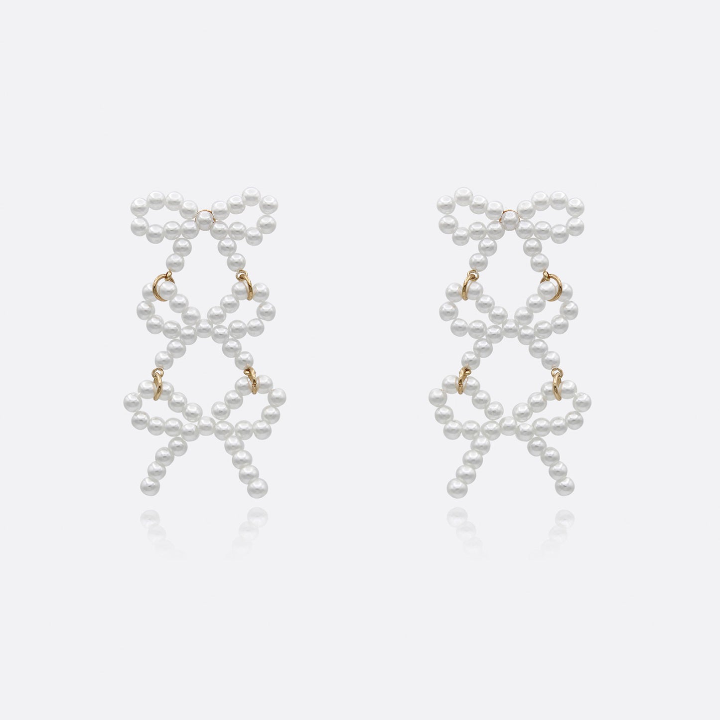 3-Drop Pearl Beaded Bow Earrings