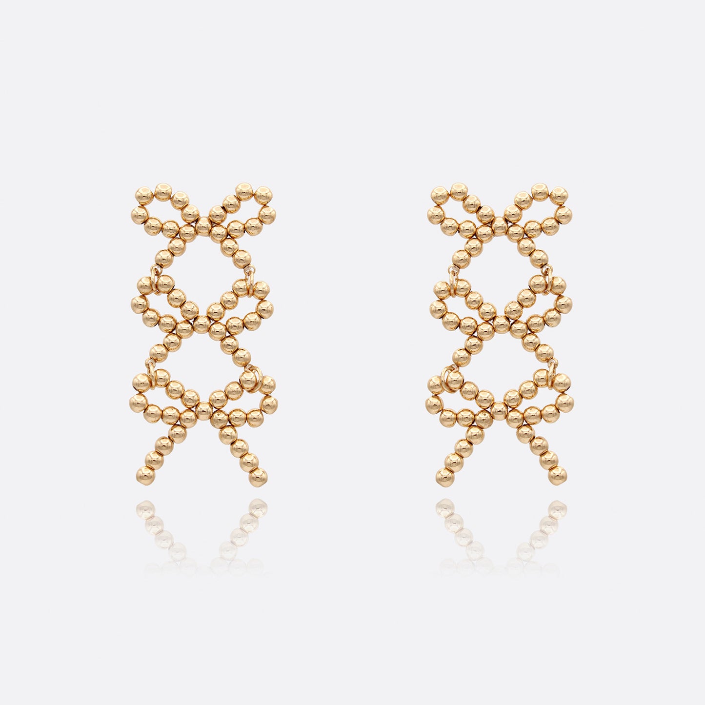 3-Drop Ball Beaded Bow Earrings