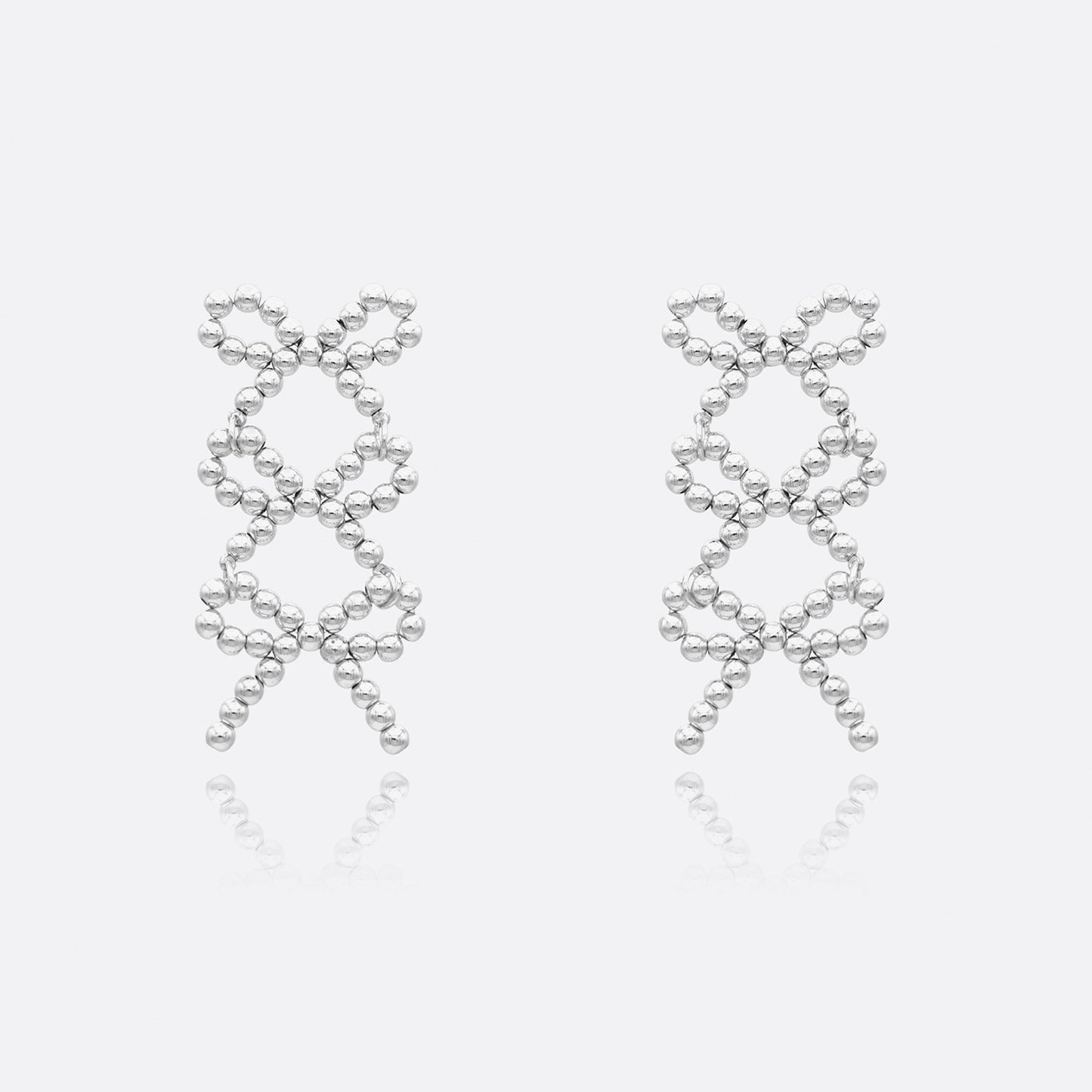 3-Drop Ball Beaded Bow Earrings