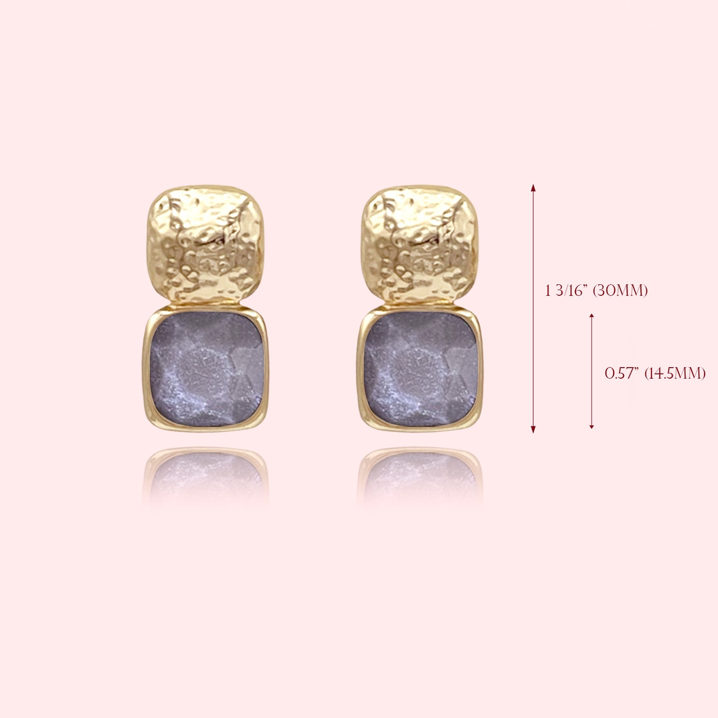 Statement Faceted Stone Stud Earrings, Bold Faceted Cushion Cut Stone Post Earrings, Color Block Faceted Cushion Cut Pendant Necklace