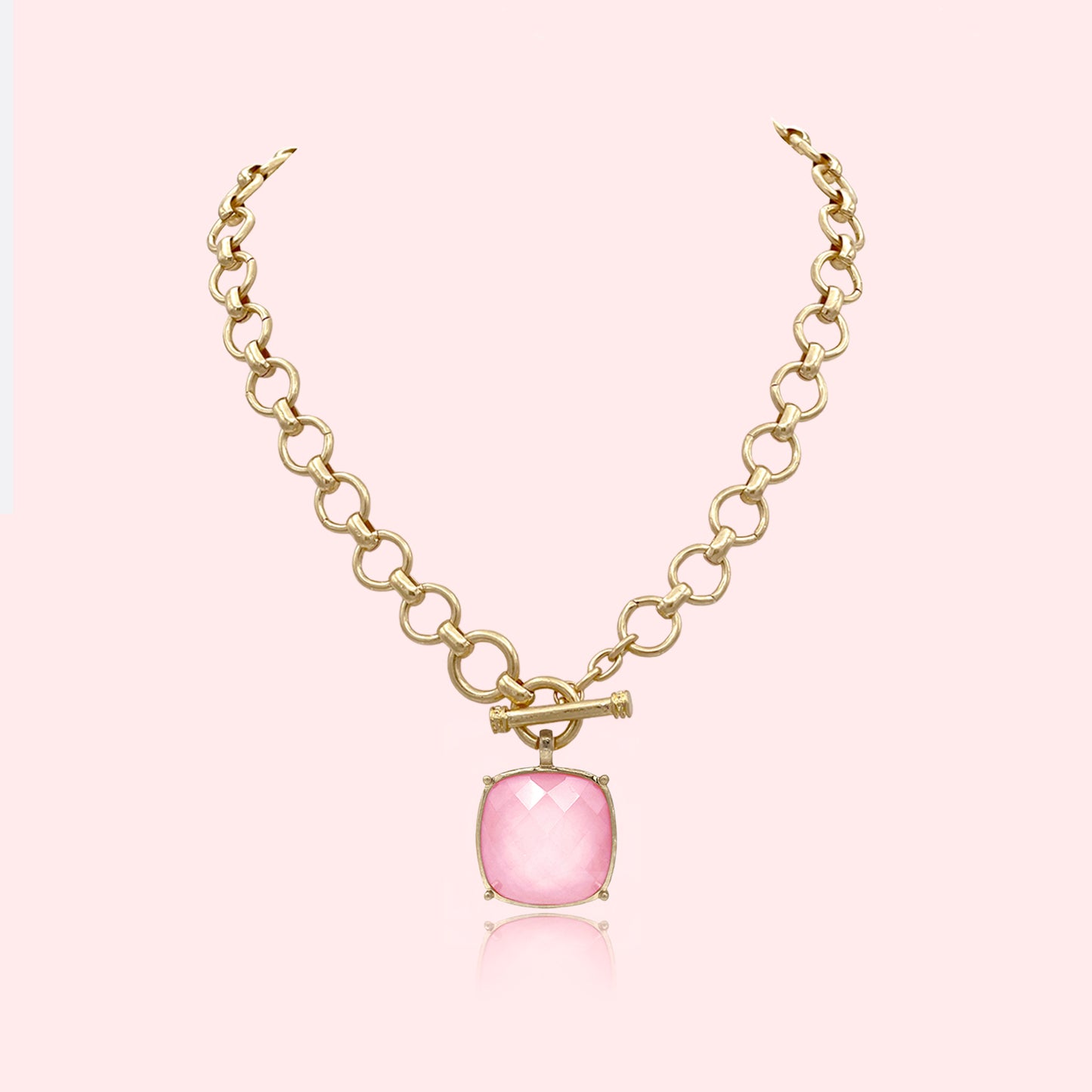 Statement Large Faceted Stone Pendant Toggle Necklace Thick Chain Set, Chunky Maxi Faceted Stone Pendant Statement Necklace
