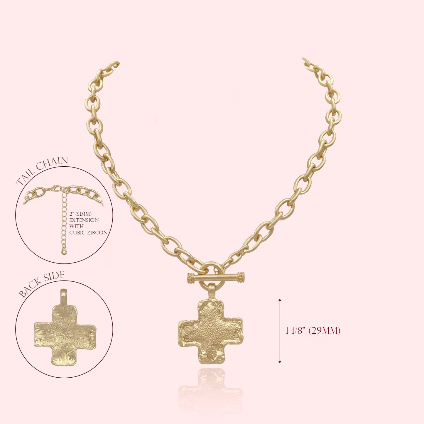 Maison Hammered Cross Necklace Toggle Chain Set, Textured Vintage Gold Statement Cross Pendant Necklace, Cross Pendant Toggle Necklace