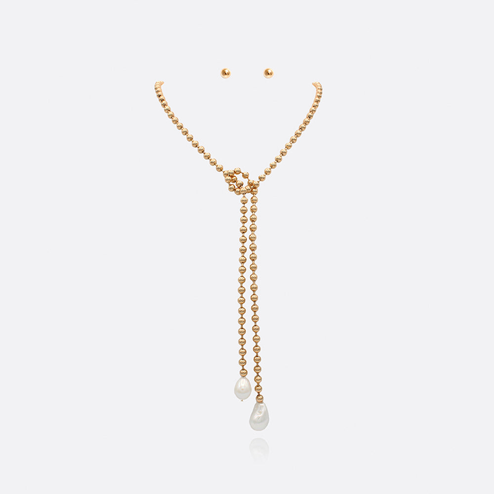 Pearl Drop Adjustable Ball Chain Necklace
