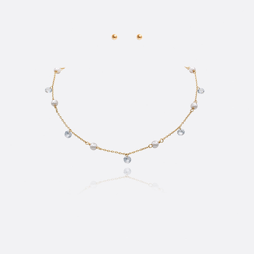 Pearl & Stone Pendant Dangle Necklace
