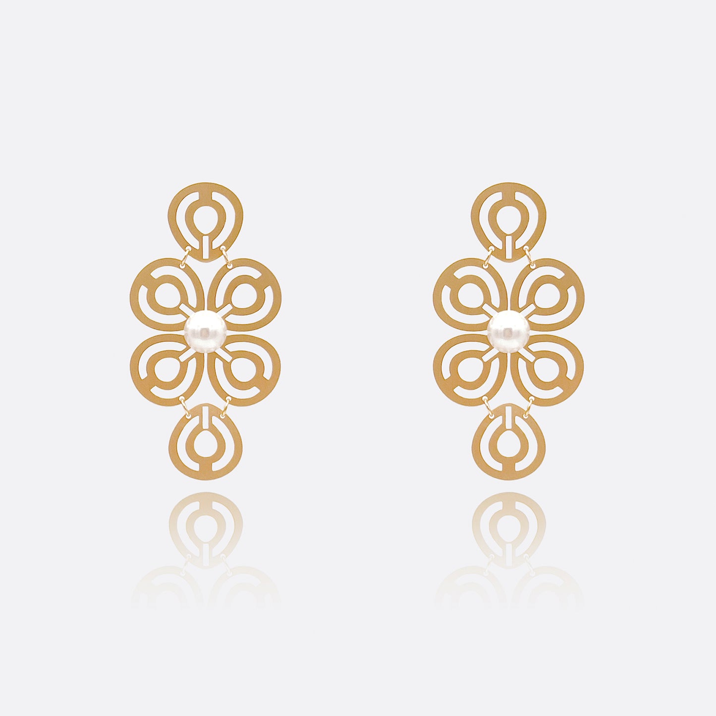 Cat's Eye Stone filigree Flat Brass Earrings