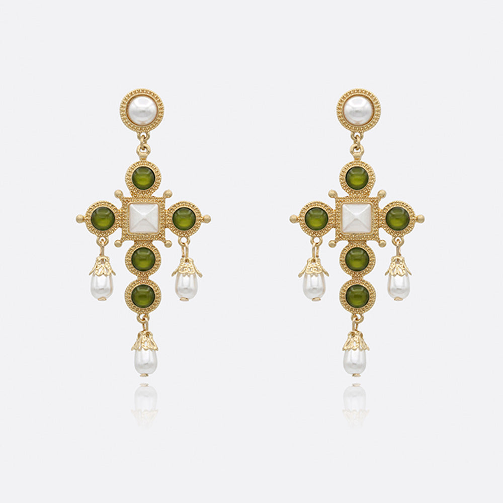 Vintage Acrylic Cat's eye Large Cross Drop Earrings