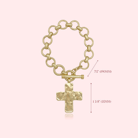 Hammered Bold Cross Toggle Bracelet, Cross Statement Pendant Toggle Bracelet, Handmade Toggle Hammered Texture Cross Charm Bracelet