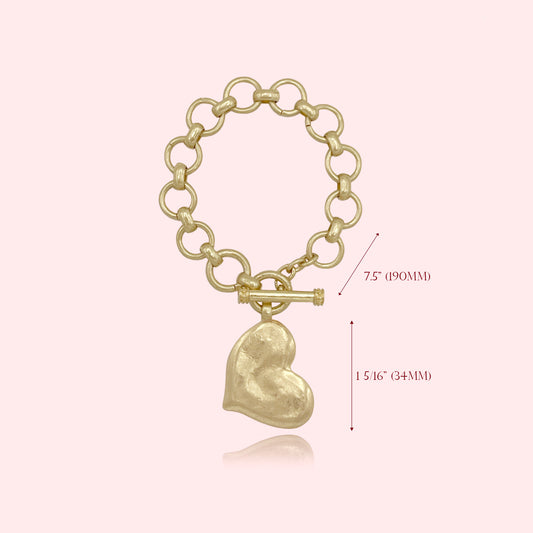 Hammered Bold Heart Toggle Bracelet, Heart Statement Pendant Toggle Bracelet, Handmade Toggle Hammered Texture Heart Charm Bracelet