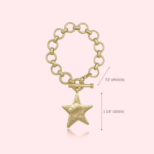 Hammered Bold Star Toggle Bracelet, Star Statement Pendant Toggle Bracelet, Handmade Toggle Hammered Texture Star Charm Bracelet
