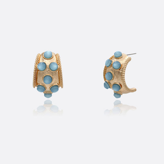 Vintage Acrylic Cat's eye Stud Half Hoop Earrings