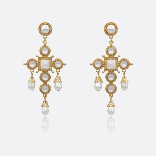 Vintage Acrylic Cat's eye Large Cross Drop Earrings