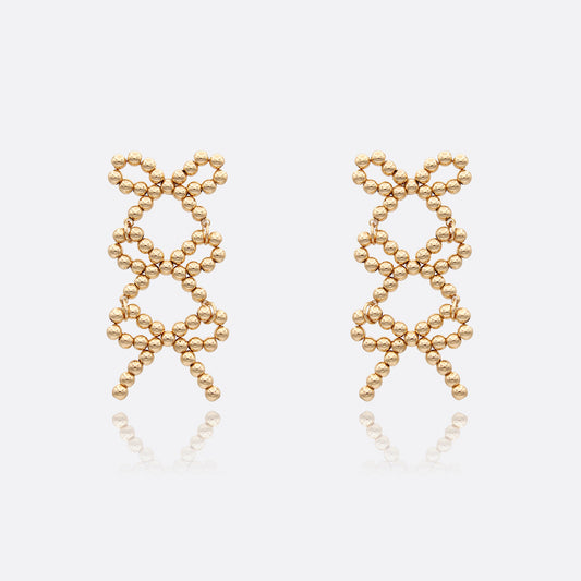3-Drop Ball Beaded Bow Earrings