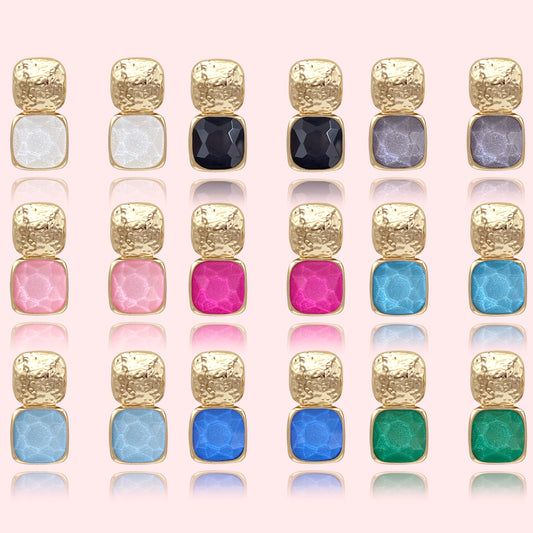 Statement Faceted Stone Stud Earrings, Bold Faceted Cushion Cut Stone Post Earrings, Color Block Faceted Cushion Cut Pendant Necklace