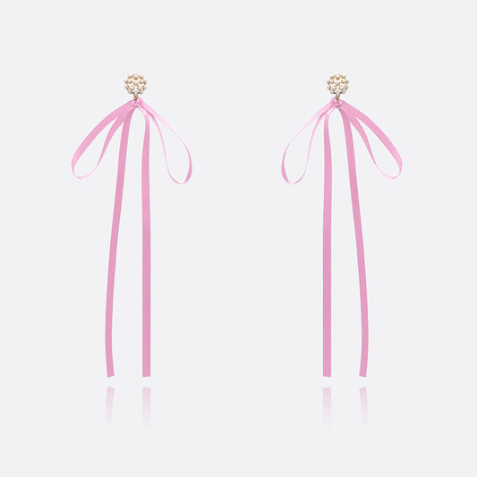Satin Bow and Pearl Earrings