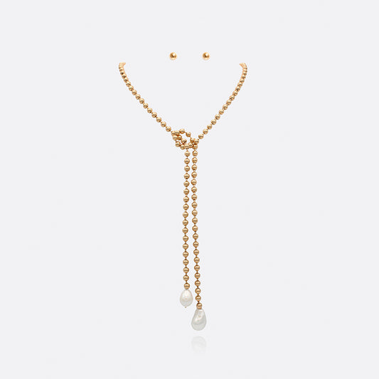 Pearl Drop Adjustable Ball Chain Necklace