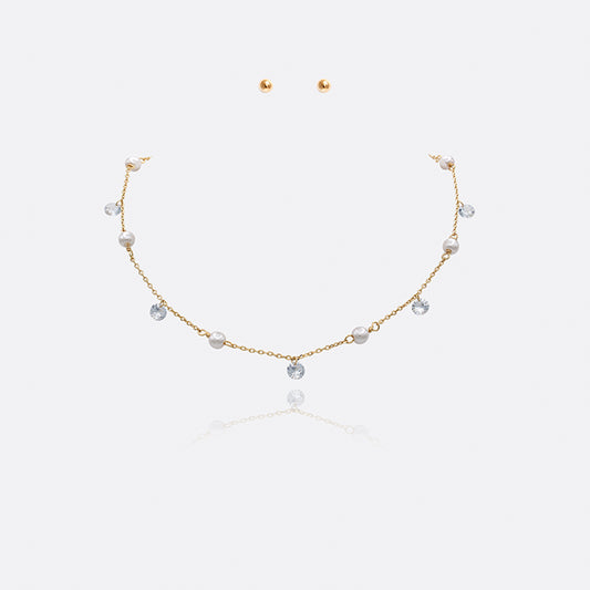 Pearl & Stone Pendant Dangle Necklace