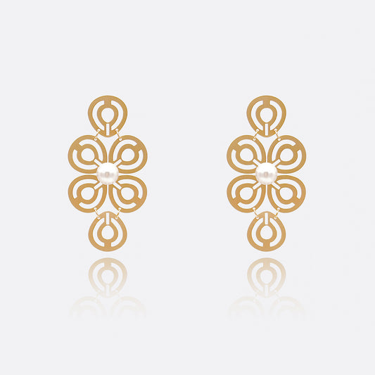 Cat's Eye Stone filigree Flat Brass Earrings